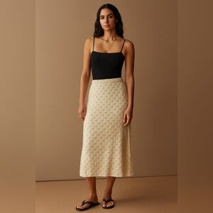 Elegant Cream Crochet Knit Midi Skirt Vintage Eyelet